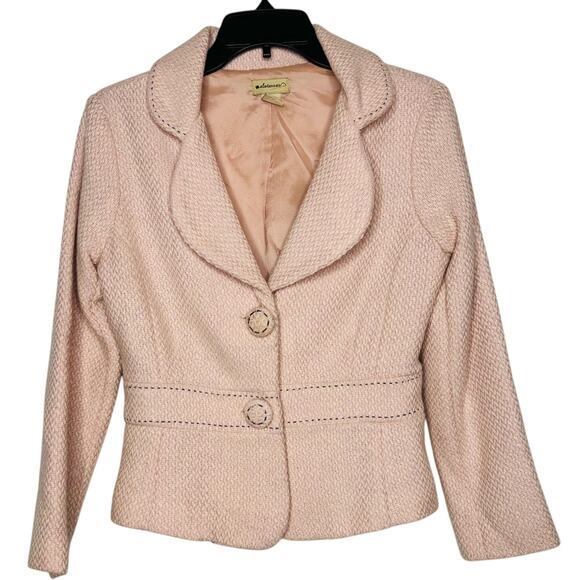 Elevenses Pink Tweed Blazer Back Bow Contrast Stitching Elle Woods Office Siren - Picture 1 of 10